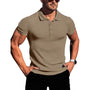 Atmungsaktiv | hochelastisch | Slim Fit | Feinstrick | Knopfleiste | Kurzarm-Khaki-S-Luzern Mode