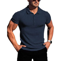 Atmungsaktiv | hochelastisch | Slim Fit | Feinstrick | Knopfleiste | Kurzarm-Marineblau-S-Luzern Mode