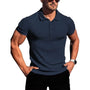 Atmungsaktiv | hochelastisch | Slim Fit | Feinstrick | Knopfleiste | Kurzarm-Marineblau-S-Luzern Mode