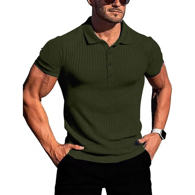 Atmungsaktiv | hochelastisch | Slim Fit | Feinstrick | Knopfleiste | Kurzarm-Olivgrün-S-Luzern Mode