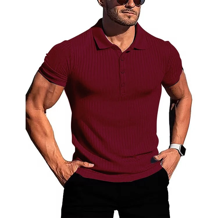 Atmungsaktiv | hochelastisch | Slim Fit | Feinstrick | Knopfleiste | Kurzarm-Weinrot-S-Luzern Mode