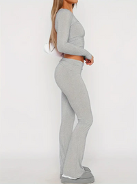 Damen Kleidungsset | 2-teilig | Top | Jeans | Schlag | Uni | Stretch-Luzern Mode