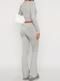 Damen Kleidungsset | 2-teilig | Top | Jeans | Schlag | Uni | Stretch-Luzern Mode