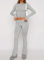 Damen Kleidungsset | 2-teilig | Top | Jeans | Schlag | Uni | Stretch-Grau-XS-Luzern Mode