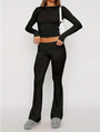 Damen Kleidungsset | 2-teilig | Top | Jeans | Schlag | Uni | Stretch-Schwarz-XS-Luzern Mode