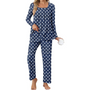 Damen Pyjama Set mit Punkten - Bequemes Nachtwäsche Set-Gefleckt Tibetisch Blau-M-Luzern Mode
