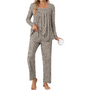 Damen Pyjama Set mit Punkten - Bequemes Nachtwäsche Set-Gesprenkelt Braun-M-Luzern Mode