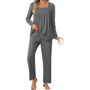 Damen Pyjama Set mit Punkten - Bequemes Nachtwäsche Set-Meliert Grau-M-Luzern Mode