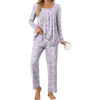 Damen Pyjama Set mit Punkten - Bequemes Nachtwäsche Set-Rosa Herz-M-Luzern Mode