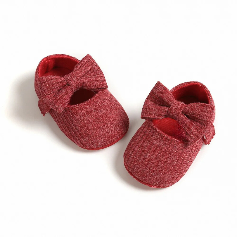 Babyschuhe mit Schleife - Weiche Strickschuhe für Neugeborene-0-6 Monate-Rote Schleife-Luzern Mode