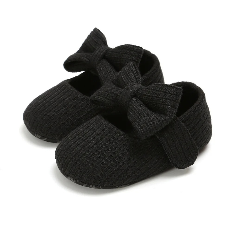 Babyschuhe mit Schleife - Weiche Strickschuhe für Neugeborene-0-6 Monate-Schwarze Schleife-Luzern Mode