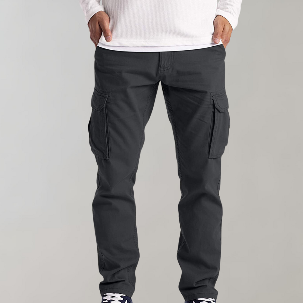 Herren Cargo Hose mit Taschen - Bequeme Freizeithose-Dunkelgrau-XS-Luzern Mode