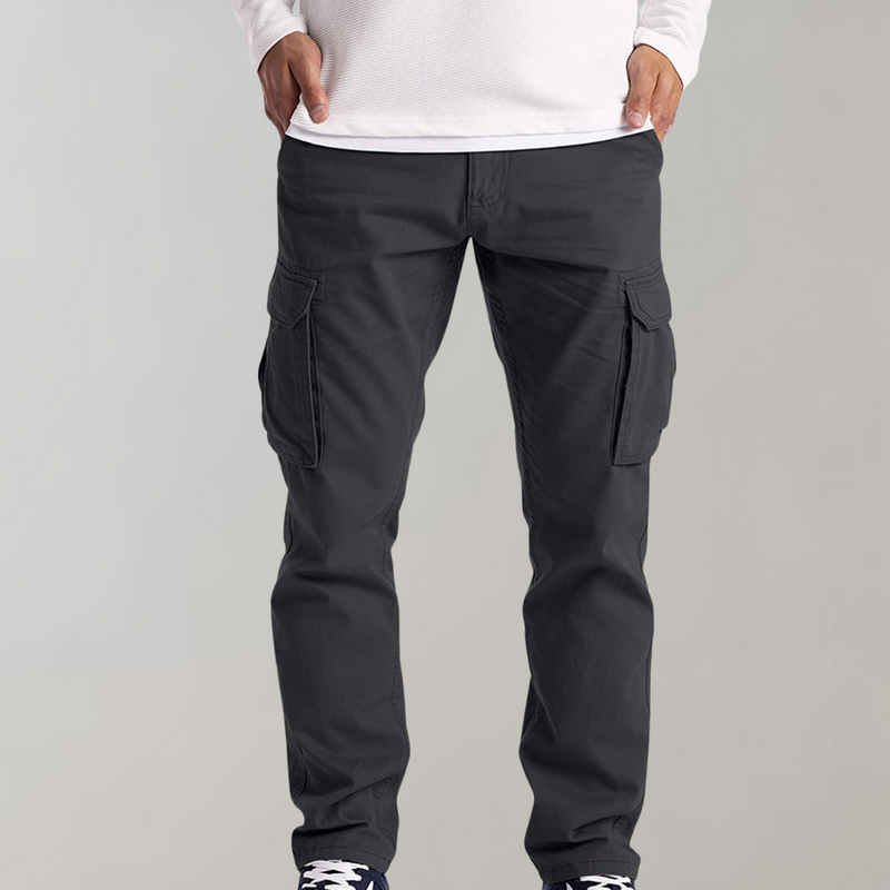 Herren Cargo Hose mit Taschen - Bequeme Freizeithose-Dunkelgrau-XS-Luzern Mode