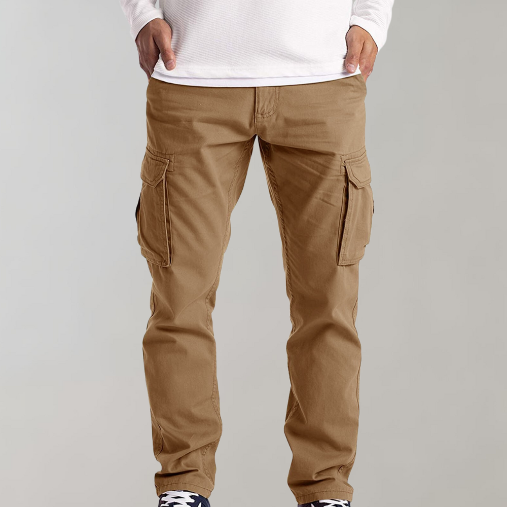 Herren Cargo Hose mit Taschen - Bequeme Freizeithose-Khaki-XS-Luzern Mode