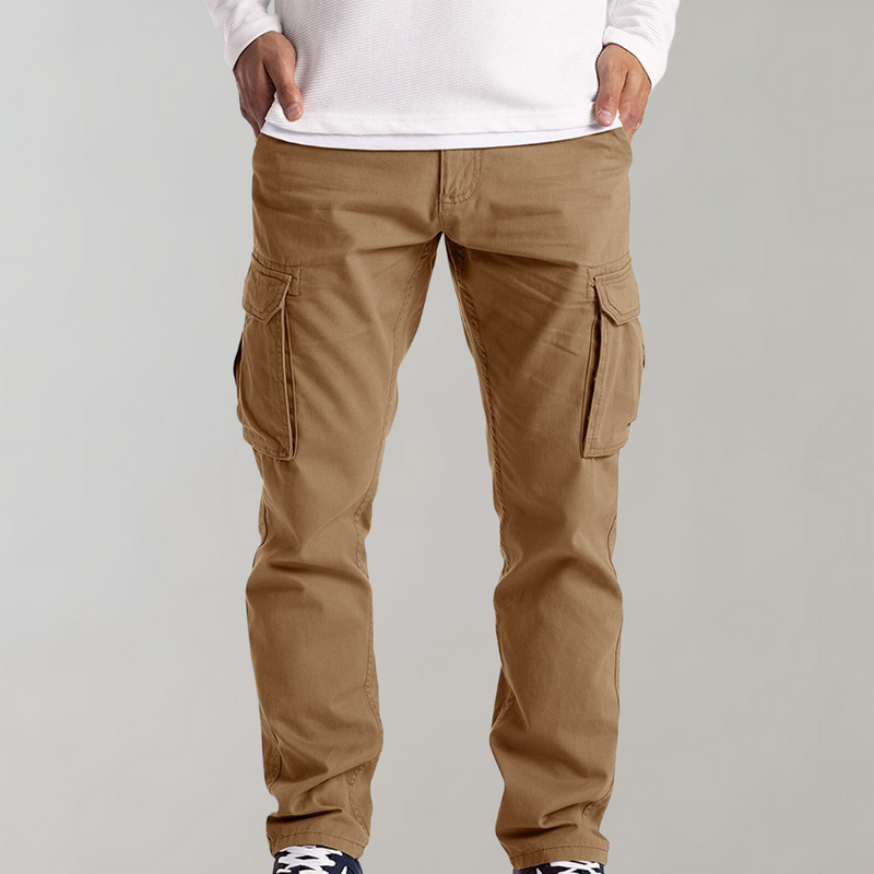 Herren Cargo Hose mit Taschen - Bequeme Freizeithose-Khaki-XS-Luzern Mode