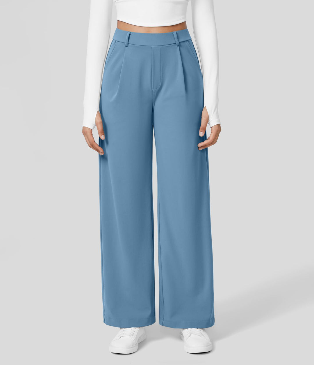 Damen Weite Hose mit Hohem Bund und Eleganten Falten-Blau-S-36-Luzern Mode