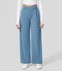 Damen Weite Hose mit Hohem Bund und Eleganten Falten-Blau-S-36-Luzern Mode