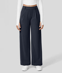 Damen Weite Hose mit Hohem Bund und Eleganten Falten-Dunkelblau-S-36-Luzern Mode
