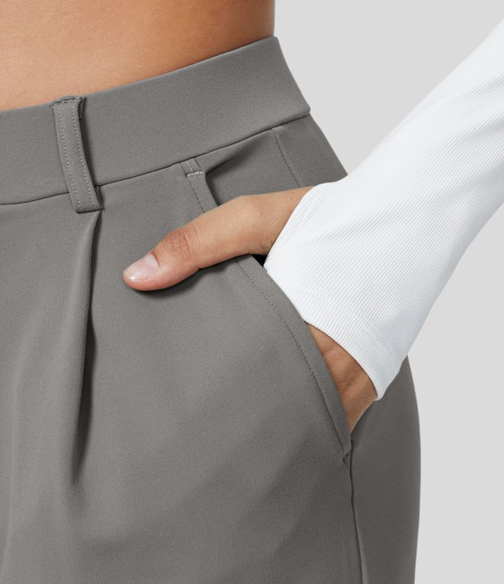 Damen Weite Hose mit Hohem Bund und Eleganten Falten-Luzern Mode