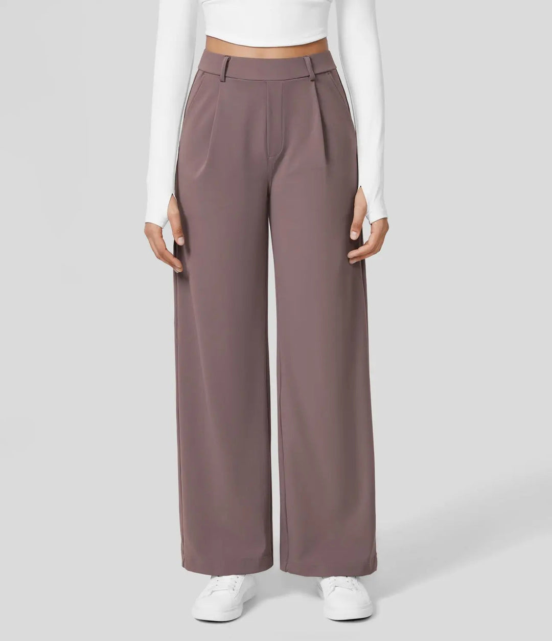 Damen Weite Hose mit Hohem Bund und Eleganten Falten-Luzern Mode