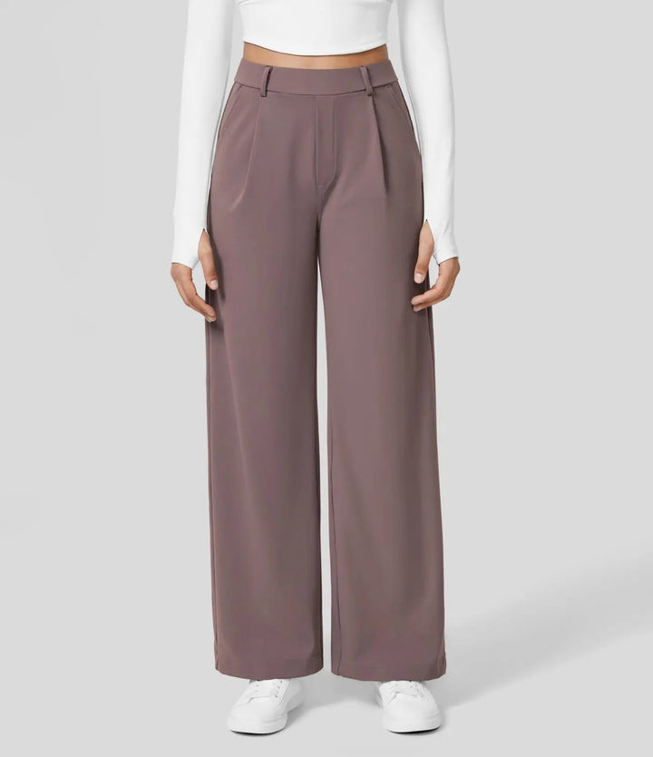 Damen Weite Hose mit Hohem Bund und Eleganten Falten-Luzern Mode