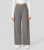 Damen Weite Hose mit Hohem Bund und Eleganten Falten-Grau-S-36-Luzern Mode