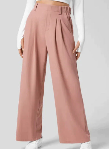 Damen Weite Hose mit Hohem Bund und Eleganten Falten-Rosa-S-36-Luzern Mode