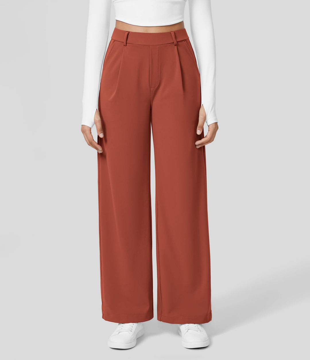 Damen Weite Hose mit Hohem Bund und Eleganten Falten-Rot-S-36-Luzern Mode