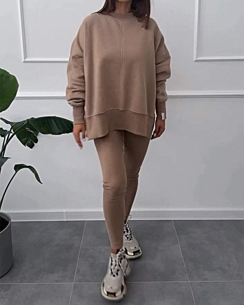 Damen Sweatshirt und Leggings Set - Bequemes Freizeitoutfit-Luzern Mode