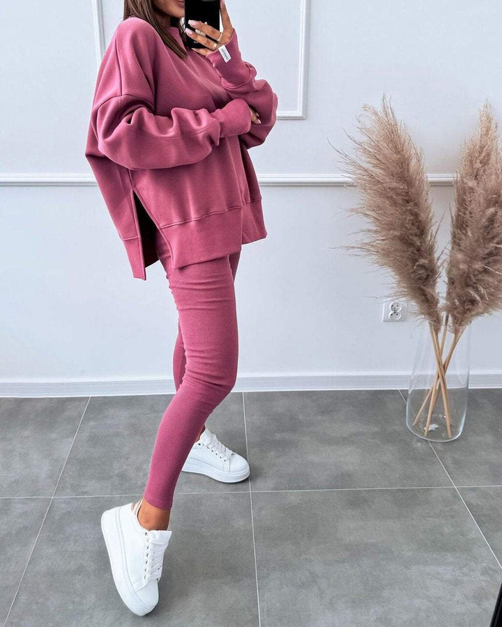 Damen Sweatshirt und Leggings Set - Bequemes Freizeitoutfit-Rosa-S-Luzern Mode