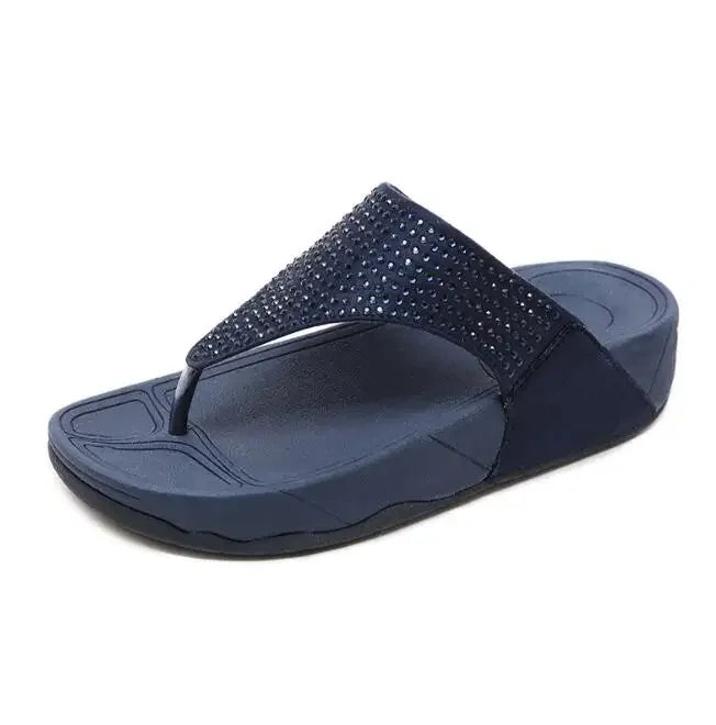 Damen Slipper Sommer | Strass & Plateau Sohle | Bequem & Modisch Style-Dunkelblau-36-Luzern Mode