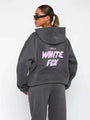 Damen Trainingsanzug | 2-teilig | Druck | Einfarbig | Kapuzenshirt | Jogginghose-Dunkelgrau-S-Luzern Mode