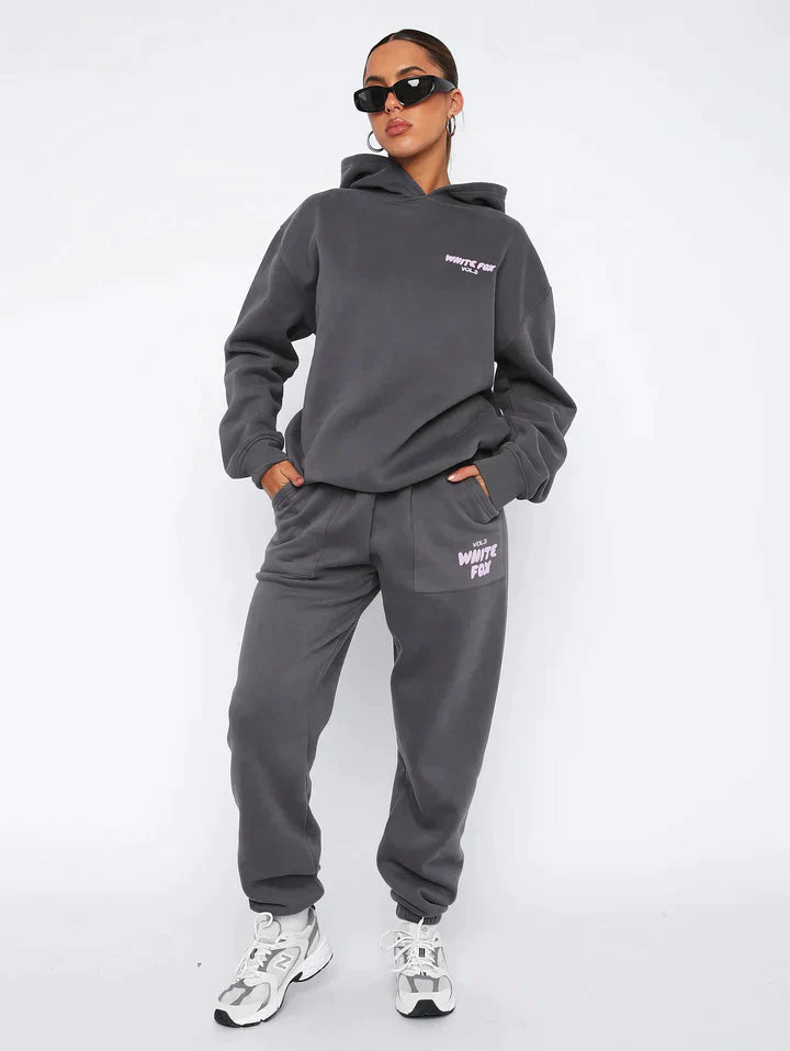 Damen Trainingsanzug | 2-teilig | Druck | Einfarbig | Kapuzenshirt | Jogginghose-Luzern Mode