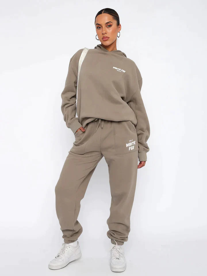 Damen Trainingsanzug | 2-teilig | Druck | Einfarbig | Kapuzenshirt | Jogginghose-Luzern Mode