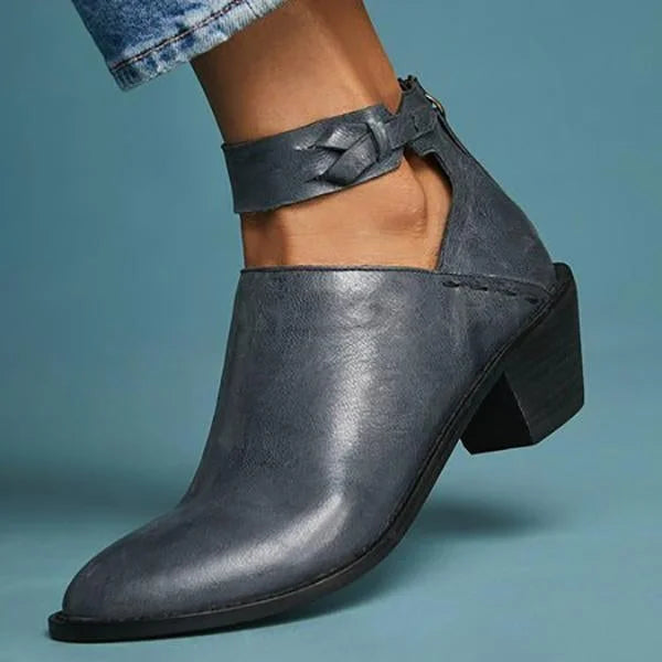 Damen Stiefeletten | Blockabsatz | Veganes Leder | Reißverschluss | Einfarbig-Blau-35-Luzern Mode