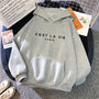 Unisex Hoodie mit "C'est La Vie Paris" Aufdruck, Kapuzenpullover-Grau-S-Luzern Mode