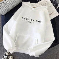Unisex Hoodie mit "C'est La Vie Paris" Aufdruck, Kapuzenpullover-Weiß-S-Luzern Mode