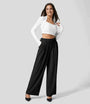 Elegante Damenhose mit weitem Bein und hohem Bund-Klassisches Schwarz-XS-Luzern Mode
