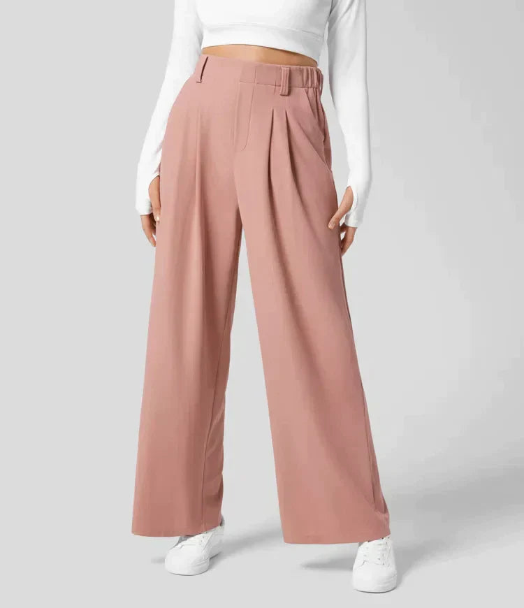 Elegante Damenhose mit weitem Bein und hohem Bund-Schickes Rosa-XS-Luzern Mode