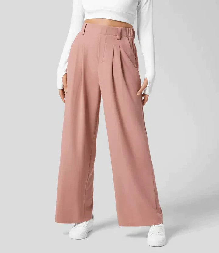 Elegante Damenhose mit weitem Bein und hohem Bund-Schickes Rosa-XS-Luzern Mode