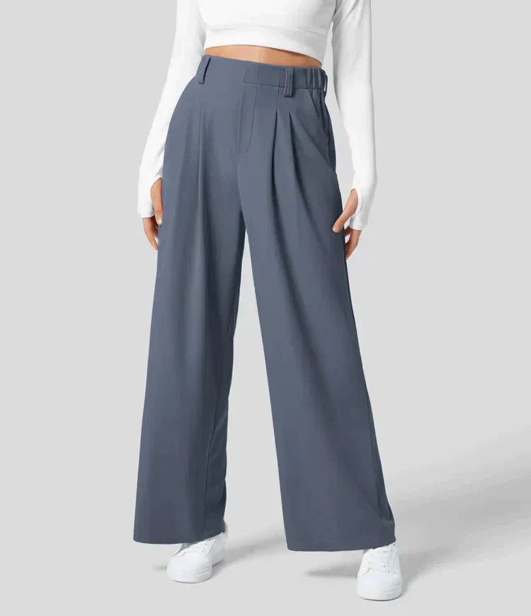 Elegante Damenhose mit weitem Bein und hohem Bund-Trendiges Blau-XS-Luzern Mode