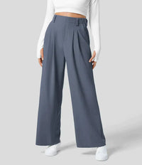 Elegante Damenhose mit weitem Bein und hohem Bund-Trendiges Blau-XS-Luzern Mode