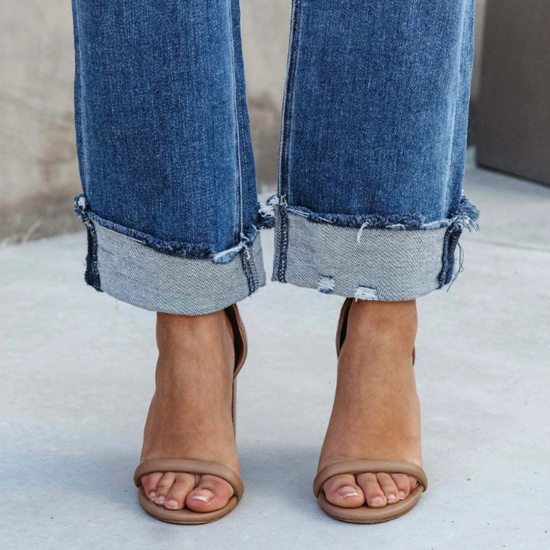 Damen High Waist Jeans mit Fransen - Bequeme Passform-Luzern Mode