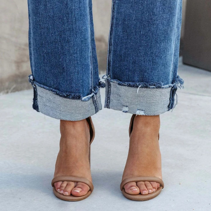 Damen High Waist Jeans mit Fransen - Bequeme Passform-Luzern Mode