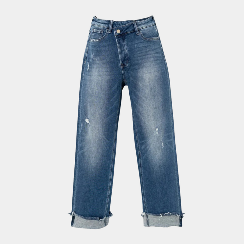 Damen High Waist Jeans mit Fransen - Bequeme Passform-Luzern Mode