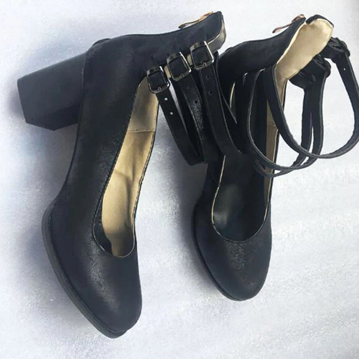 Vintage Damen Stiefeletten mit Blockabsatz und Riemen-Luzern Mode