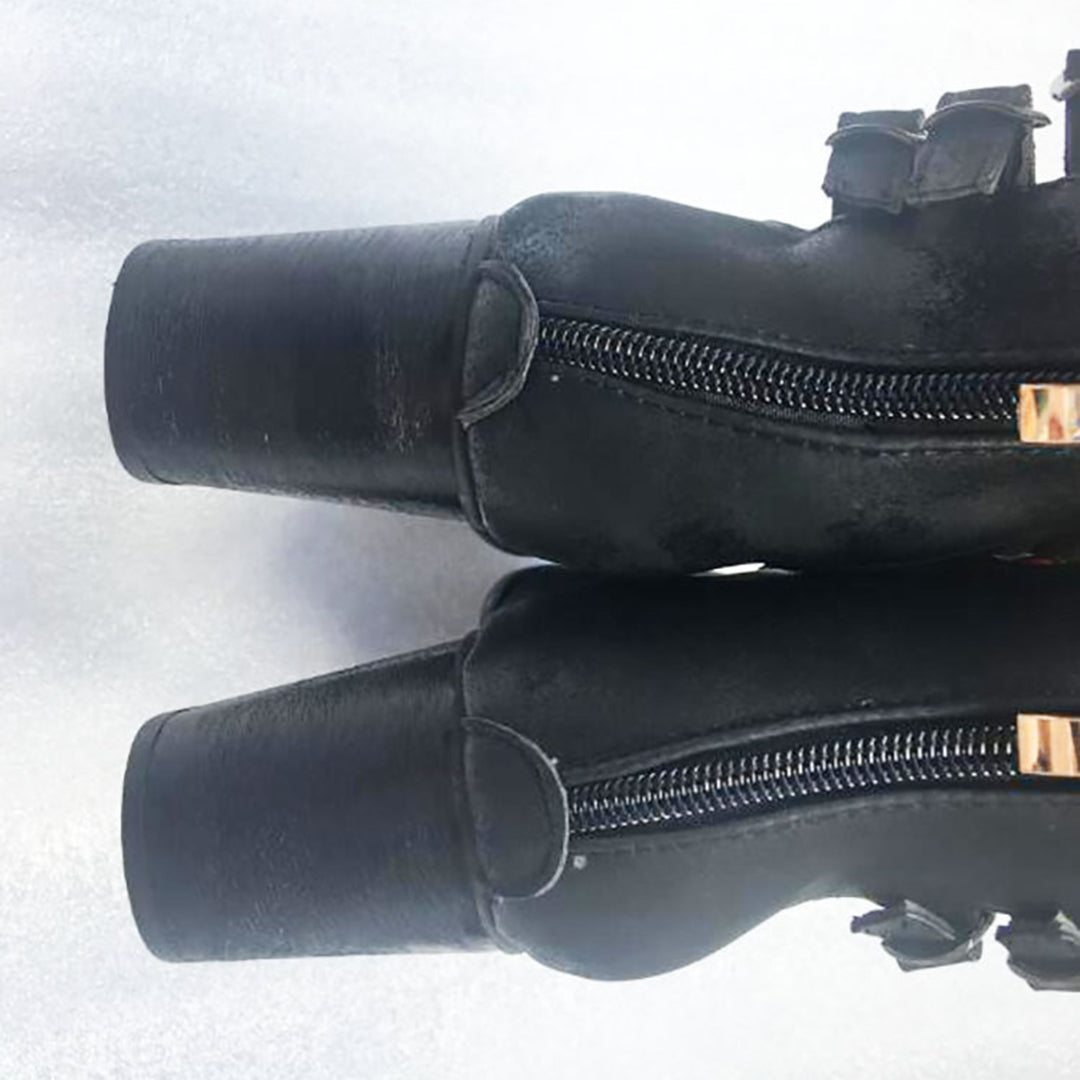 Vintage Damen Stiefeletten mit Blockabsatz und Riemen-Luzern Mode