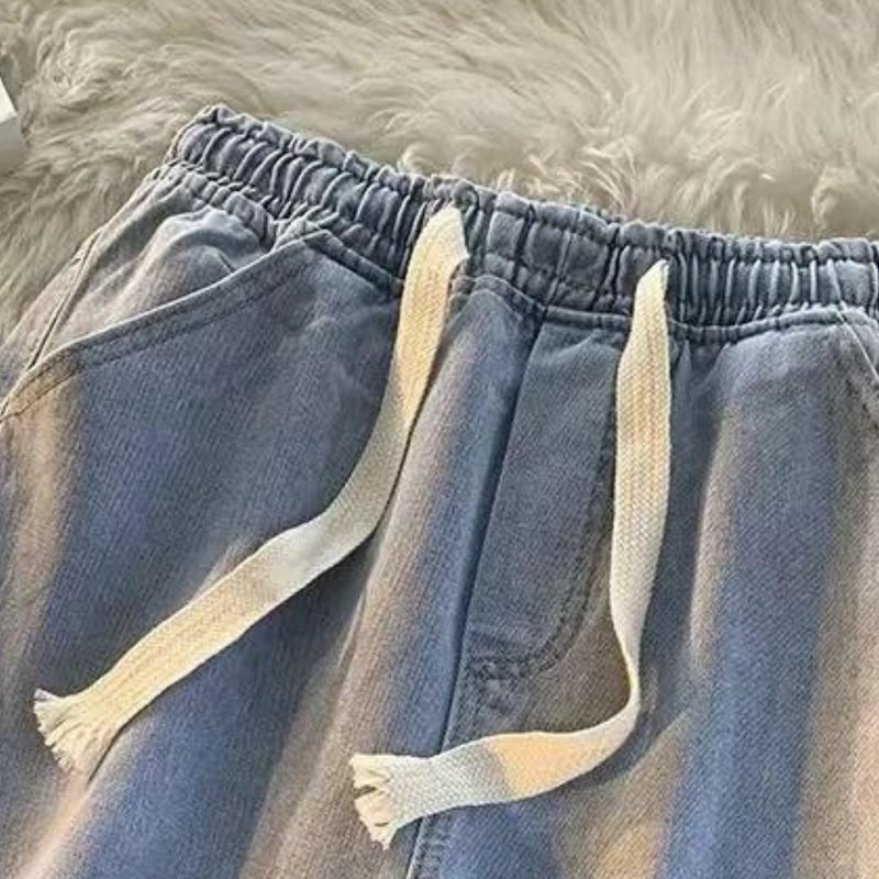 Damen Jeansshorts Vintage Look mit Elastikbund Casual-Luzern Mode