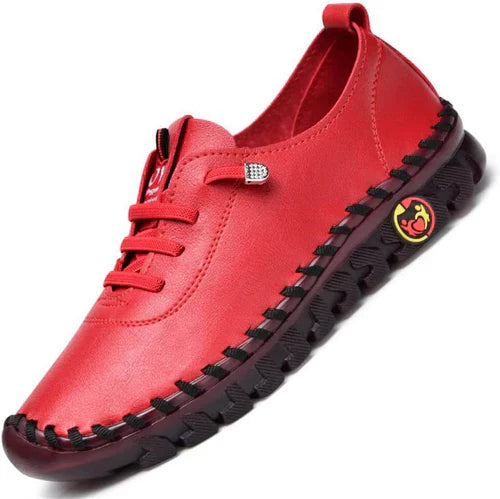 Damenloafer | Flach | Leder | rutschfest | Slipper | Bequem-Rot-35-Luzern Mode
