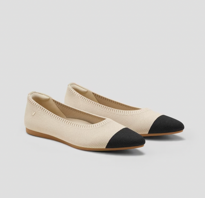 Ballerinas | Damen | Flexibel | Luftig | Rutschfest | Einstieg | Atmungsaktiv-Beige-schwarz-35-Luzern Mode